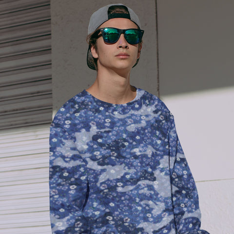 65 MCMLXV Men's Blue Camouflage & Floral Print Fleece Sweatshirt-Sweatshirts-65mcmlxv