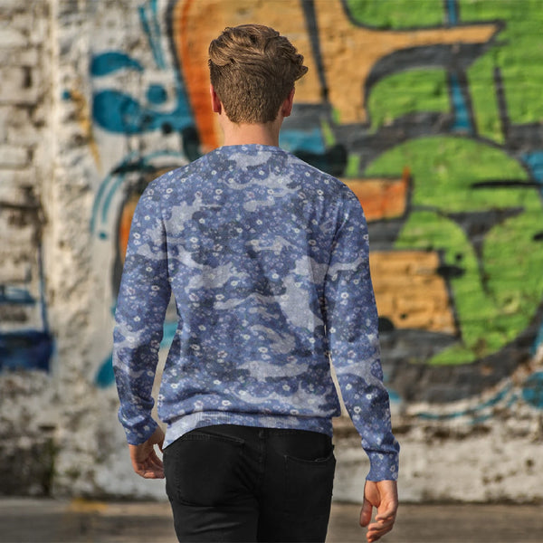 65 MCMLXV Men's Blue Camouflage & Floral Print Fleece Sweatshirt-Sweatshirts-65mcmlxv