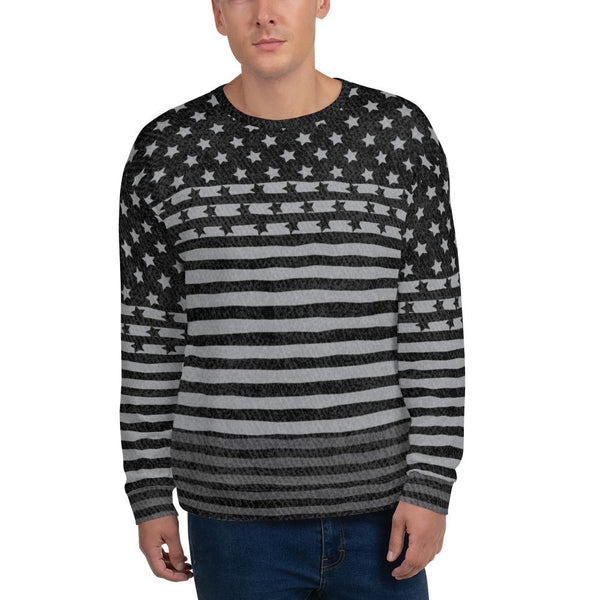 65 MCMLXV Men's Americana Black USA Flag Print Fleece Sweatshirt-Sweatshirts-65mcmlxv