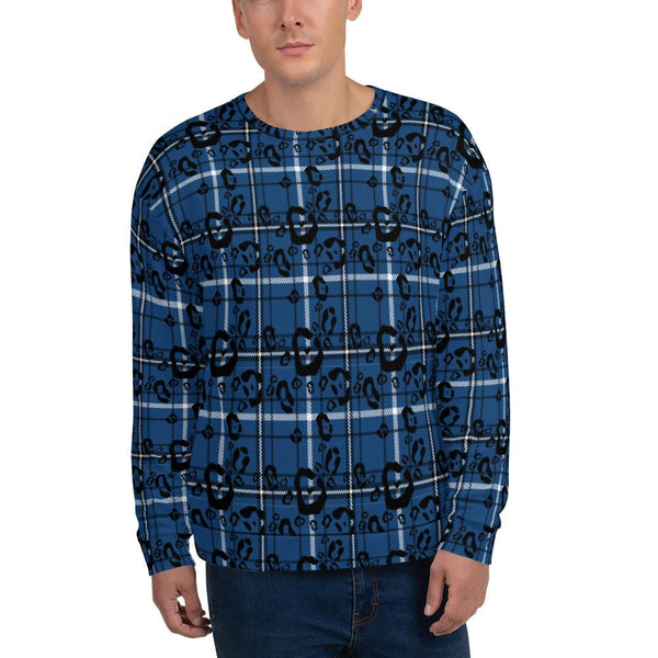 65 MCMLXV Men's Blue Plaid & Leopard Print Fleece Sweatshirt-Sweatshirts-65mcmlxv