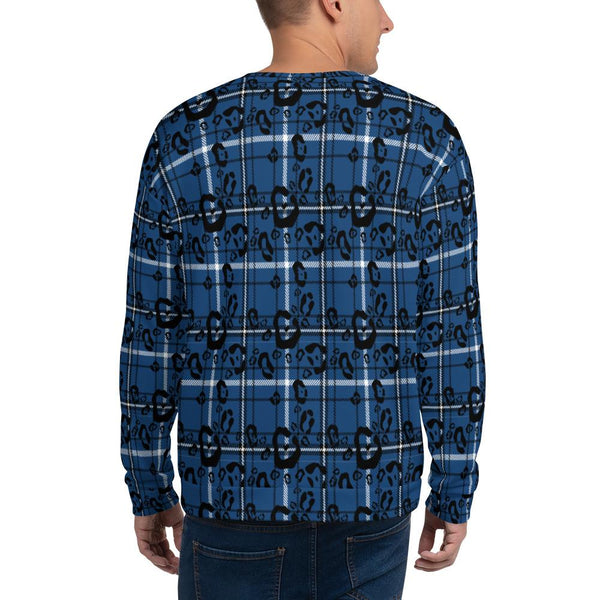 65 MCMLXV Men's Blue Plaid & Leopard Print Fleece Sweatshirt-Sweatshirts-65mcmlxv