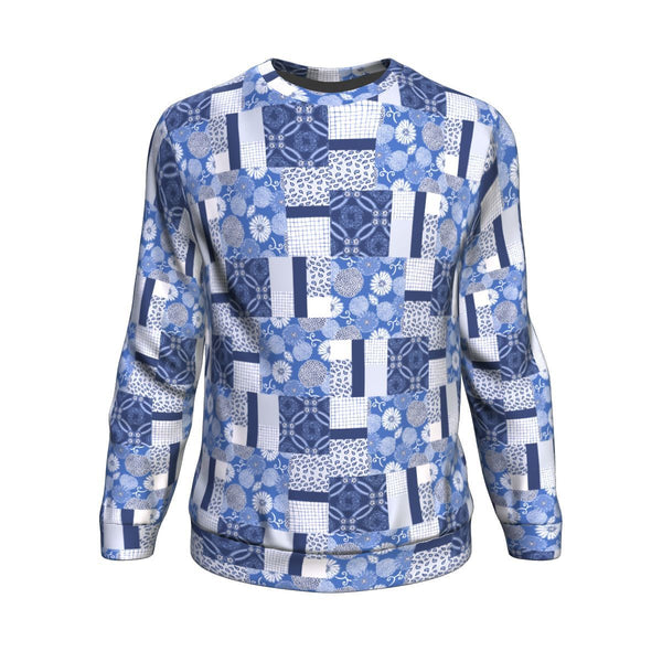 65 MCMLXV Men's Indigo Patchwork Print Fleece Sweatshirt-Sweatshirts-65mcmlxv
