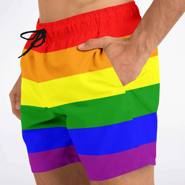 Swim Trunks Men - AOP - 65 MCMLXV Men's LGBT Pride Rainbow Flag Print Swim Trunk
