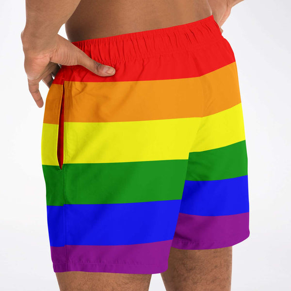 Swim Trunks Men - AOP - 65 MCMLXV Men's LGBT Pride Rainbow Flag Print Swim Trunk