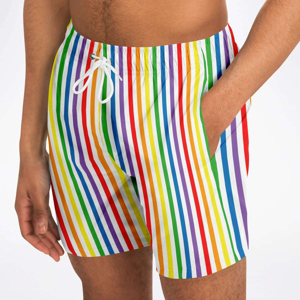 Swim Trunks Men - AOP - 65 MCMLXV Men's LGBT Pride Rainbow Stripe Print Swim Trunk