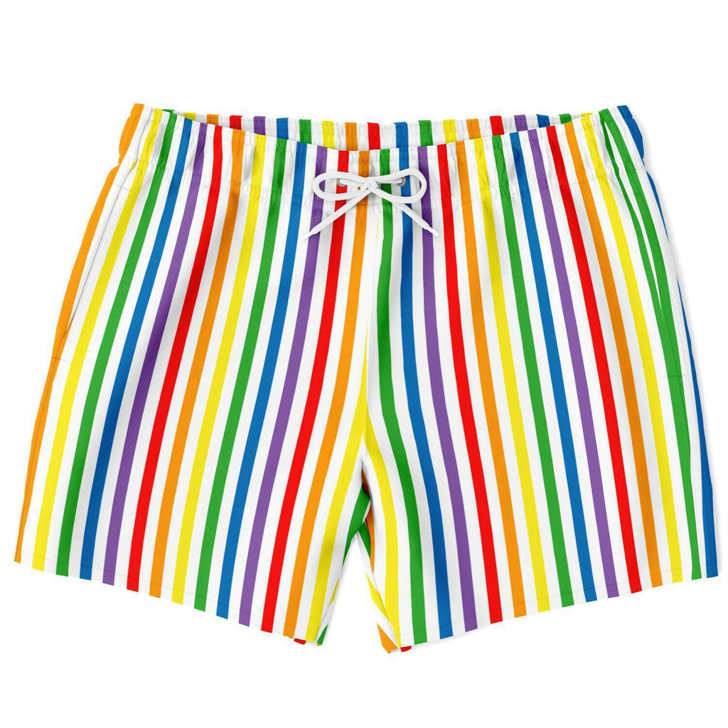 Swim Trunks Men - AOP - 65 MCMLXV Men's LGBT Pride Rainbow Stripe Print Swim Trunk