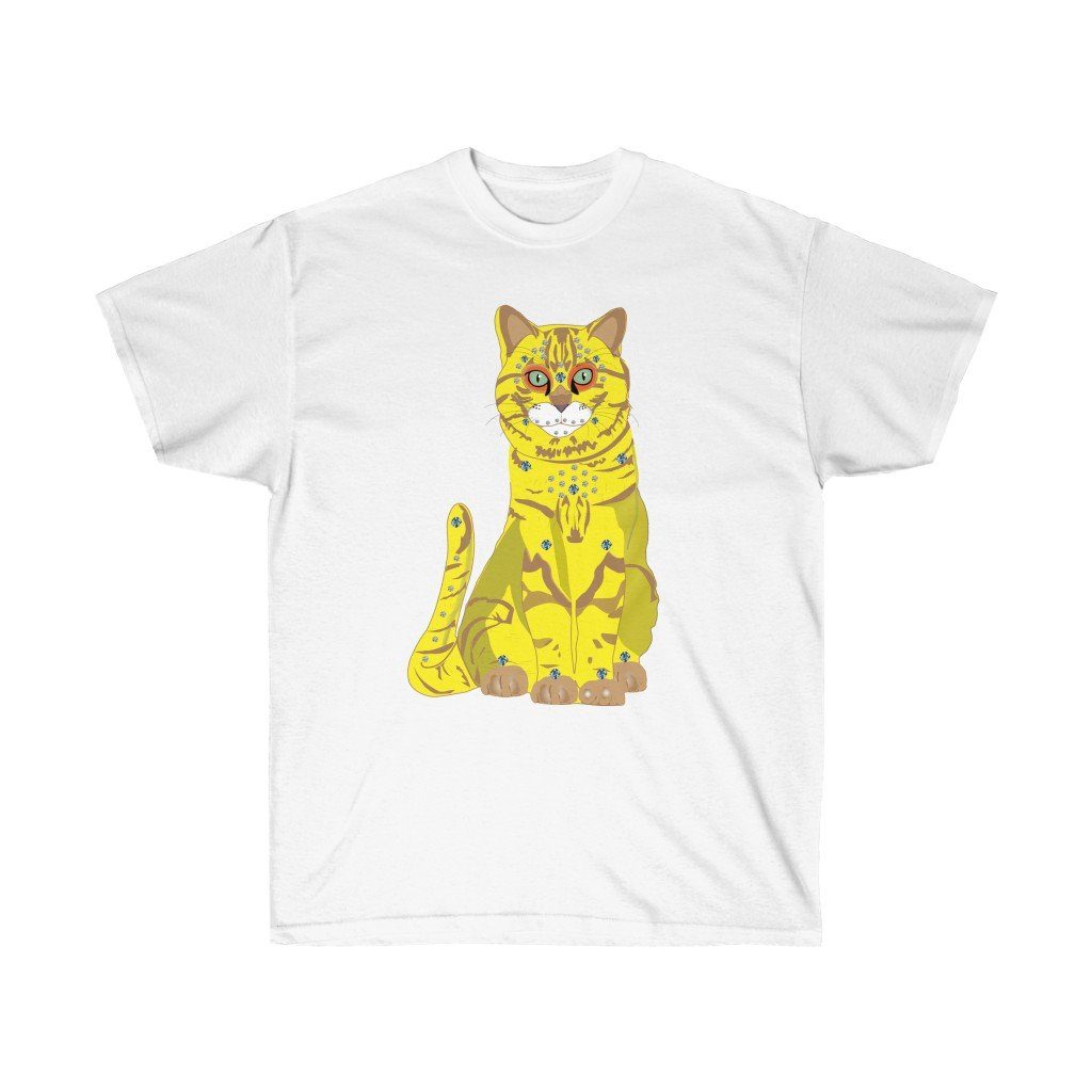 T-Shirt - 65 MCMLXV Unisex Bejeweled Yellow 70s Disco Cat T-Shirt