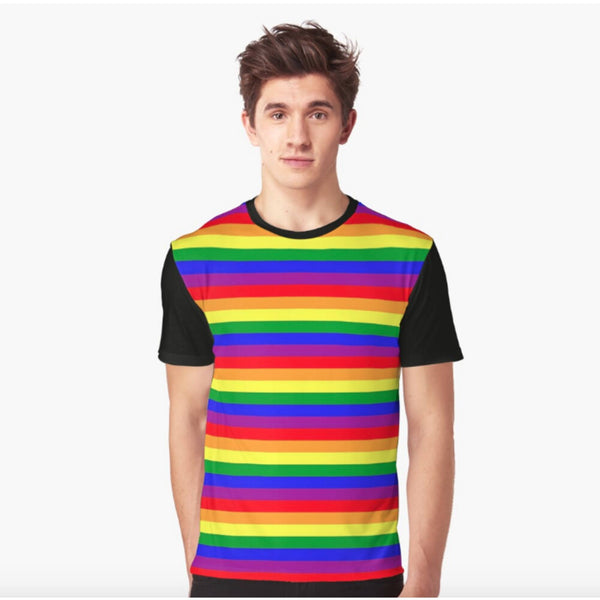 T-shirt - 65 MCMLXV Unisex LGBT Gay Pride Rainbow Flag Stripe Classic Print Panel T-Shirt