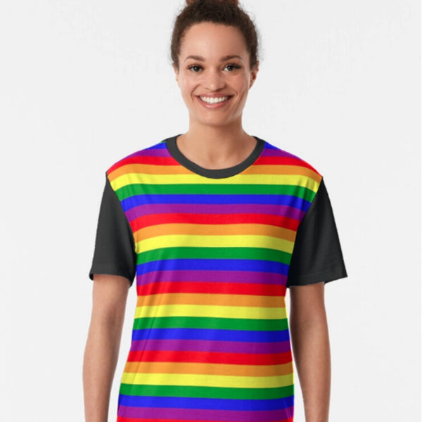 T-shirt - 65 MCMLXV Unisex LGBT Gay Pride Rainbow Flag Stripe Classic Print Panel T-Shirt