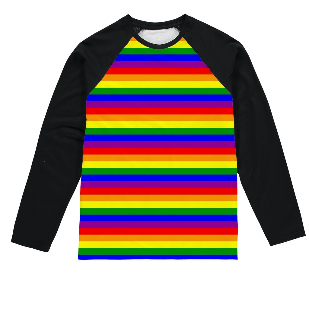 T-shirt - 65 MCMLXV Unisex LGBT Gay Pride Rainbow Flag Stripe Print Baseball Long Sleeve T-Shirt