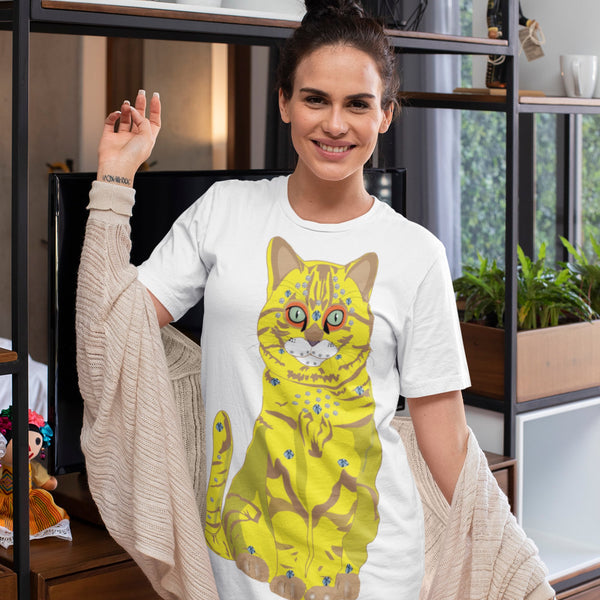 T-shirt Dress - 65 MCMLXV Women's Bejeweled Yellow And Blue 70s Disco Cats T-Shirt Dress