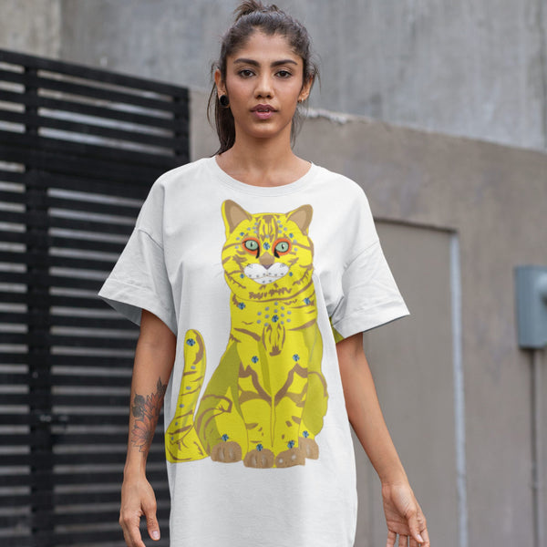 T-shirt Dress - 65 MCMLXV Women's Bejeweled Yellow And Blue 70s Disco Cats T-Shirt Dress