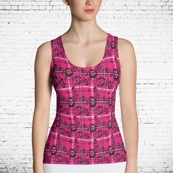 65 MCMLXV Women's Pink Plaid And Leopard Print Tank Top-Tank Top-65mcmlxv