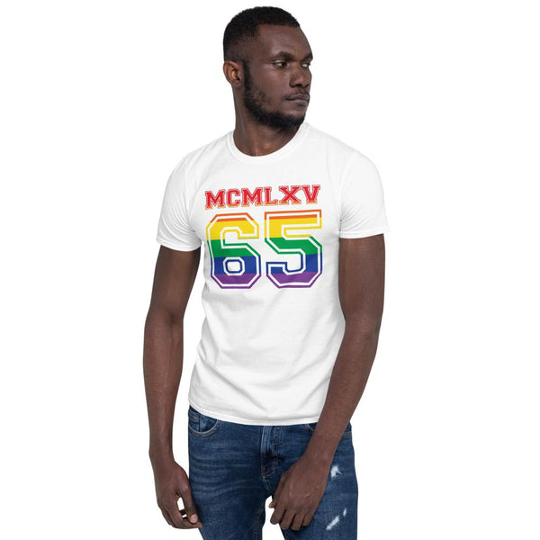 65 MCMLXV Men's LGBT Pride Varsity Logo Graphic T-Shirt-Tee Shirt-65mcmlxv