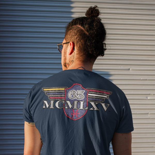 65 MCMLXV Men's Vintage Logo Graphic T-Shirt In Navy-Tee Shirt-65mcmlxv