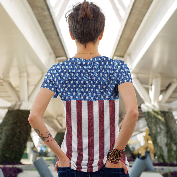 65 MCMLXV Women's American Flag Sequin Print T-Shirt-Tee Shirt-65mcmlxv