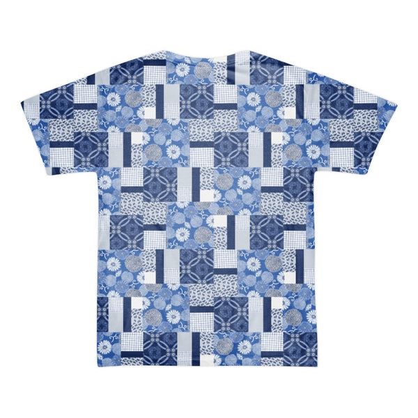 65 MCMLXV Men's Indigo Patchwork Print T-Shirt-Tee Shirt-65mcmlxv