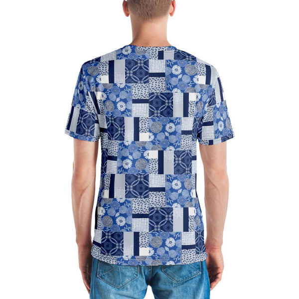 65 MCMLXV Men's Indigo Patchwork Print T-Shirt-Tee Shirt-65mcmlxv