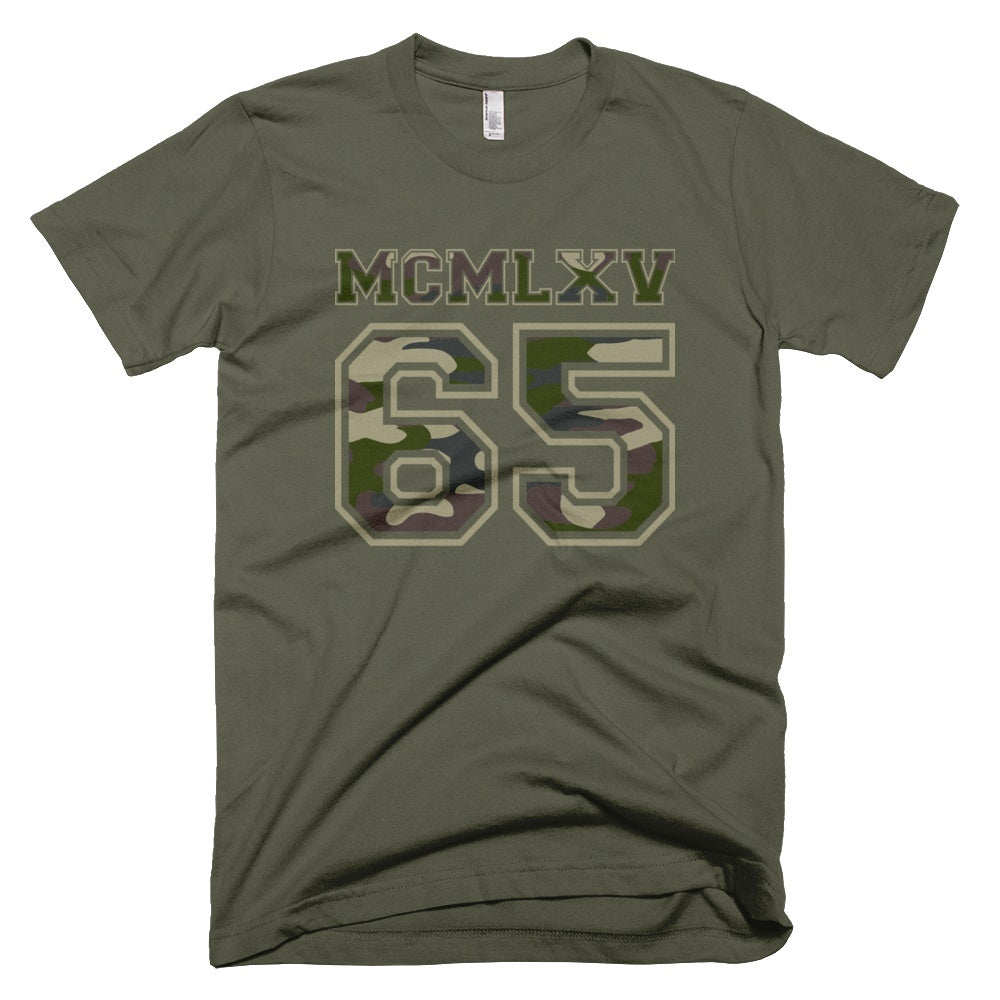 65 MCMLXV Men's Jungle Camouflage Varsity Logo Graphic T-Shirt-Tee Shirt-65mcmlxv