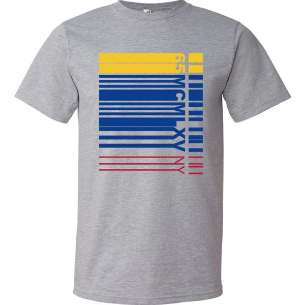 65 MCMLXV Men's NY Multi-Colored Bar Code Stripe Graphic T-Shirt-Tee Shirt-65mcmlxv