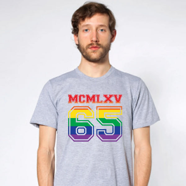 65 MCMLXV Men's LGBT Pride Varsity Logo Graphic T-Shirt-Tee Shirt-65mcmlxv