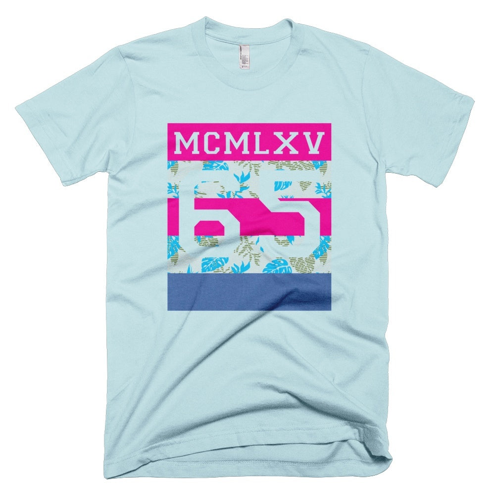 65 MCMLXV Men's Tropical Neon Stripe Varsity Logo Graphic T-Shirt-Tee Shirt-65mcmlxv