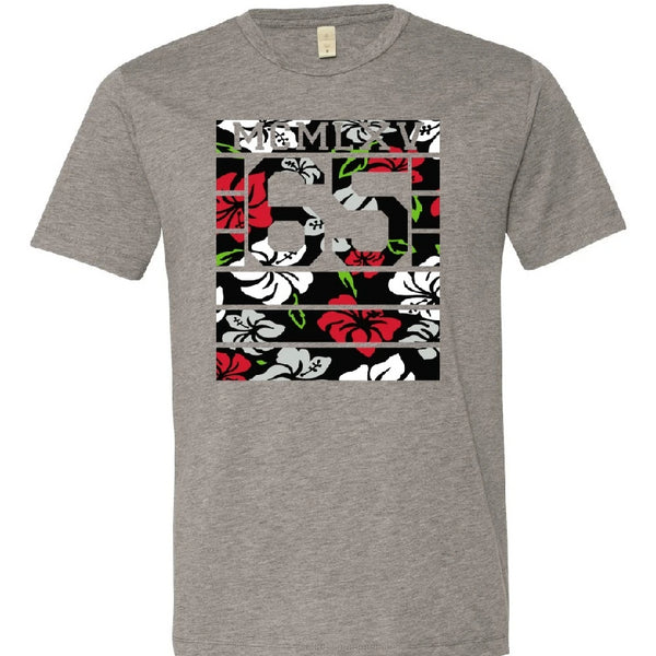 65 MCMLXV Men's Tropical Stripe Varsity Logo Graphic T-Shirt-Tee Shirt-65mcmlxv