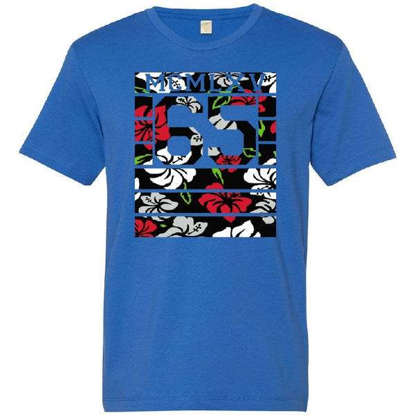 65 MCMLXV Men's Tropical Stripe Varsity Logo Graphic T-Shirt-Tee Shirt-65mcmlxv