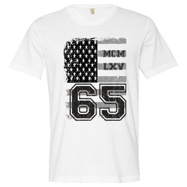 65 MCMLXV Men's Vintage USA Flag Americana Graphic T-Shirt-Tee Shirt-65mcmlxv