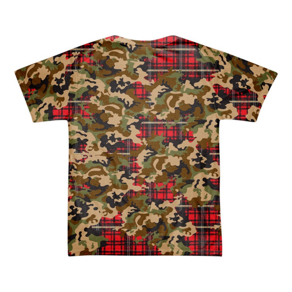 65 MCMLXV Men's Woodland Camouflage & Red Plaid Print T-Shirt-Tee Shirt-65mcmlxv
