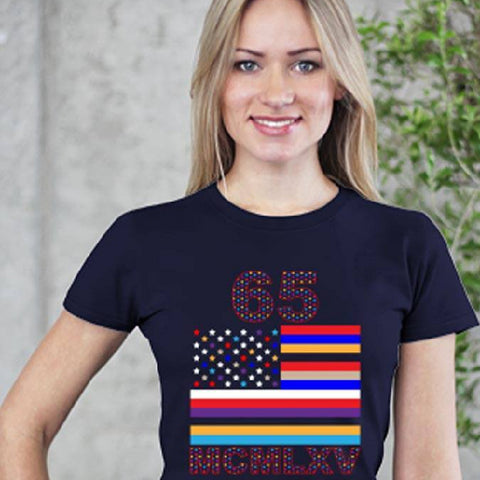 65 MCMLXV Women's Multi-Color USA Flag Graphic T-Shirt-Tee Shirt-65mcmlxv