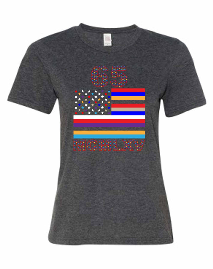 65 MCMLXV Women's Multi-Color USA Flag Graphic T-Shirt-Tee Shirt-65mcmlxv