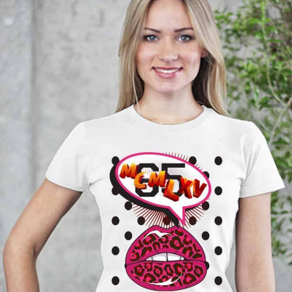 65 MCMLXV Women's Pop Art Lips Graphic T-Shirt-Tee Shirt-65mcmlxv