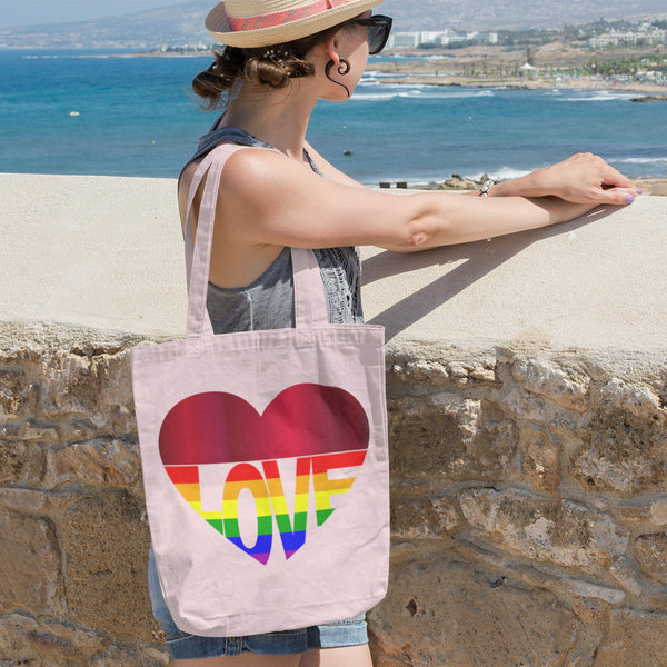 Tote Bag - 65 MCMLXV LGBT Rainbow Flag Love Heart Organic Tote Bag