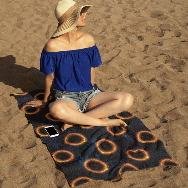 Towel - 65 MCMLXV Black Solar Eclipse Polka Dot Pattern Towel